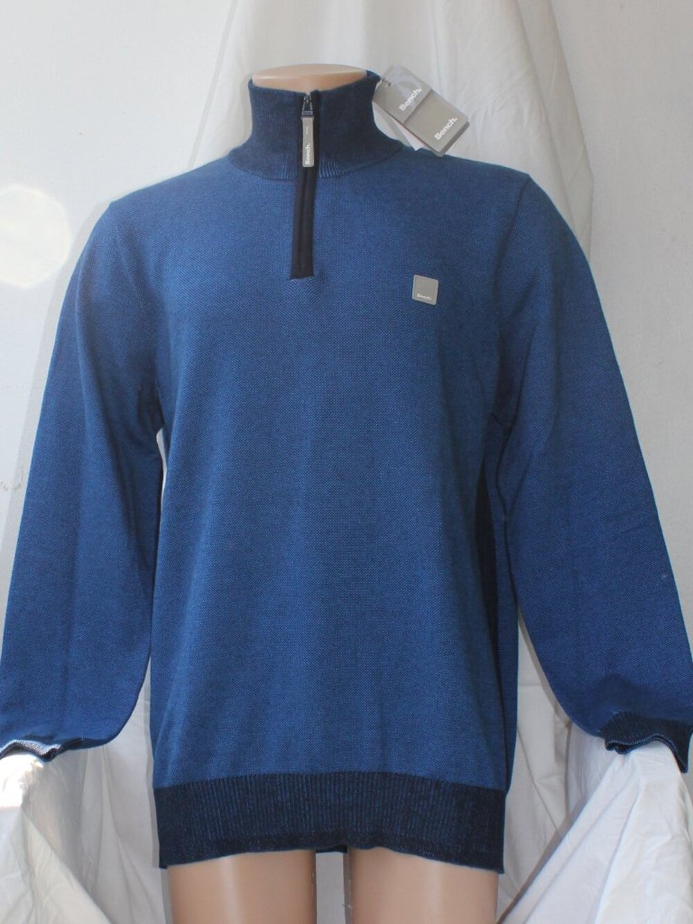 NWT Bench Quarter-Zip Funnel-Neck Sweater 100% Cotton Blue Navy  size XL/TG